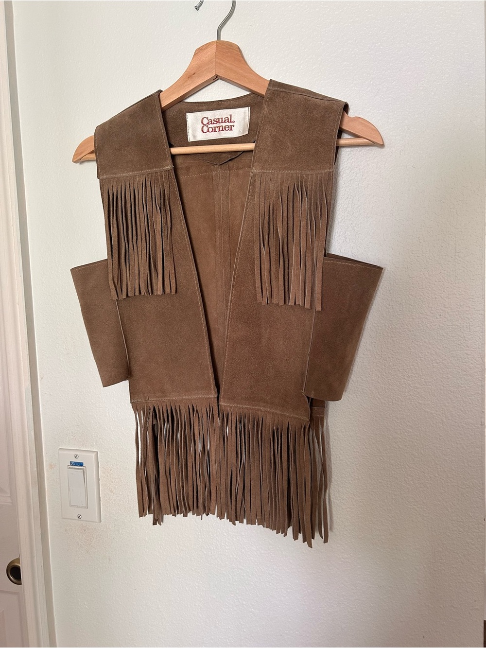 Casual Corner Taupe Suede Fringe Vest - Picture 2 of 6
